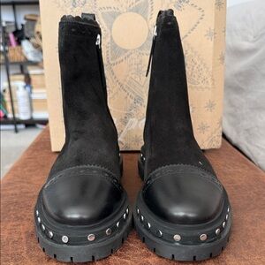 Free People Black Suede and Leather Ankle Boots